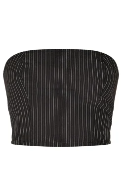 Online PrettyLittleThing Tailored Woven Glitter Pinstripe Bandeau Top Black