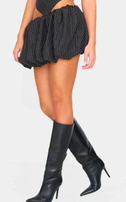 Sale PrettyLittleThing Tailored Woven Glitter Pinstripe Puffball Skirt Black