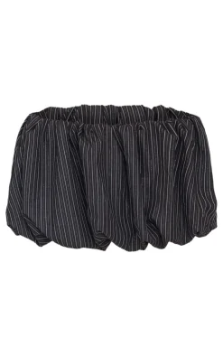 Sale PrettyLittleThing Tailored Woven Glitter Pinstripe Puffball Skirt Black