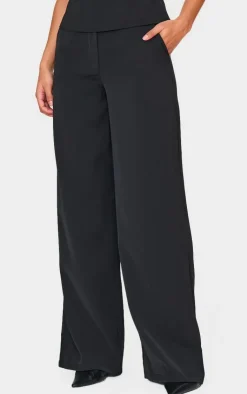 New PrettyLittleThing Tailored Woven High Waist Wide Leg Pants Black