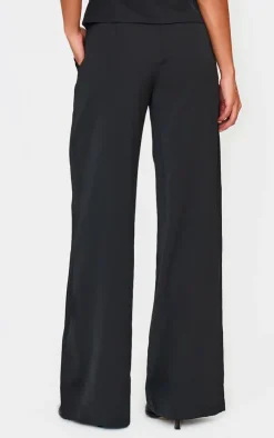 New PrettyLittleThing Tailored Woven High Waist Wide Leg Pants Black