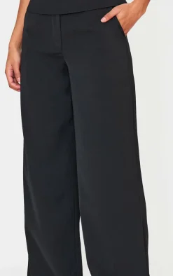 New PrettyLittleThing Tailored Woven High Waist Wide Leg Pants Black