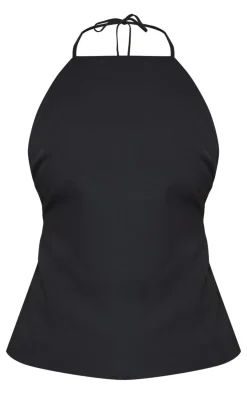 New PrettyLittleThing Tailored Woven Open Back Long Line Top Black