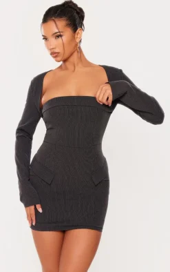 Tailored Woven Pinstripe Pocket Bodycon Dress-PrettyLittleThing Hot