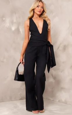 Tailored Woven Plunge Wrap Belt Jumpsuit-PrettyLittleThing Hot