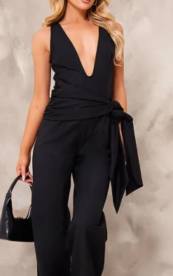 Tailored Woven Plunge Wrap Belt Jumpsuit-PrettyLittleThing Hot