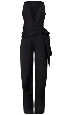 Tailored Woven Plunge Wrap Belt Jumpsuit-PrettyLittleThing Hot