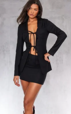 Online PrettyLittleThing Tailored Woven Pocket Detail Low Rise Micro Mini Skirt Black
