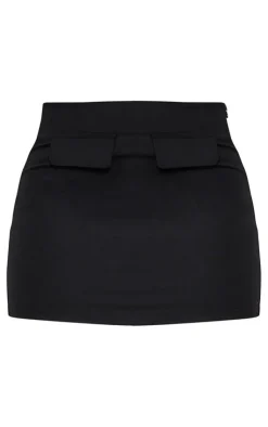 Online PrettyLittleThing Tailored Woven Pocket Detail Low Rise Micro Mini Skirt Black