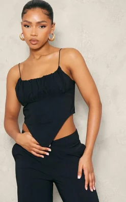 Online PrettyLittleThing Tailored Woven Ruched Front Corset Black