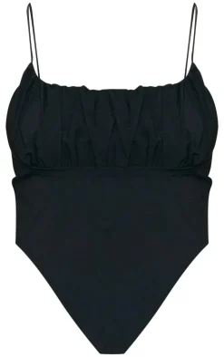 Online PrettyLittleThing Tailored Woven Ruched Front Corset Black