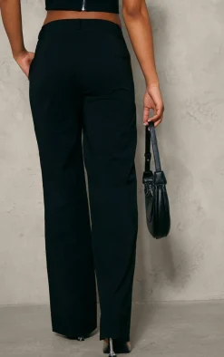 Sale PrettyLittleThing Tailored Woven Straight Leg Seamed Detail Pants Black