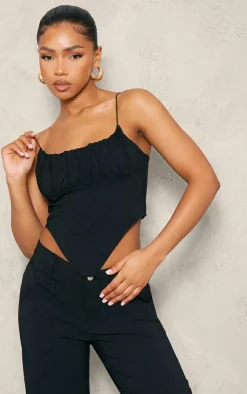Sale PrettyLittleThing Tailored Woven Straight Leg Seamed Detail Pants Black