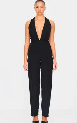 Tailored Woven Vest Lace Up Detail Jumpsuit-PrettyLittleThing