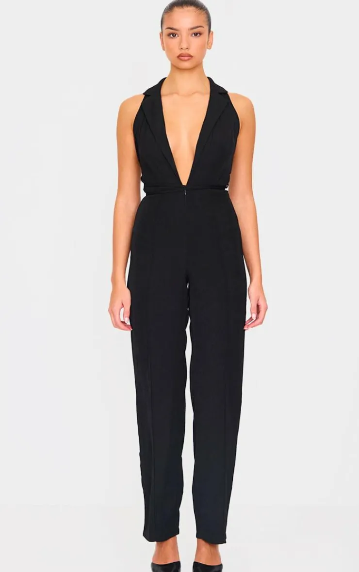 Tailored Woven Vest Lace Up Detail Jumpsuit-PrettyLittleThing
