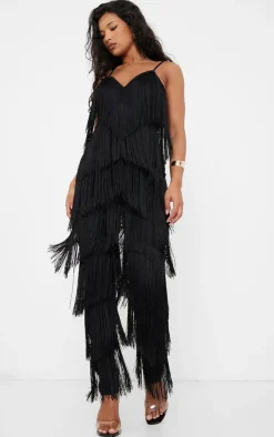 Tassel Plunge Jumpsuit-PrettyLittleThing New