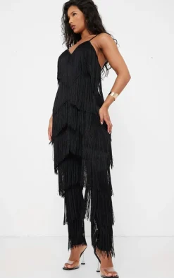 Tassel Plunge Jumpsuit-PrettyLittleThing New