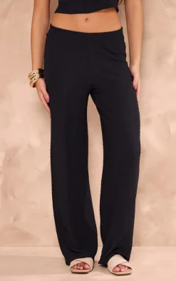 Clearance PrettyLittleThing Texture Mid Rise Wide Leg Pant Black