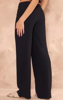 Clearance PrettyLittleThing Texture Mid Rise Wide Leg Pant Black