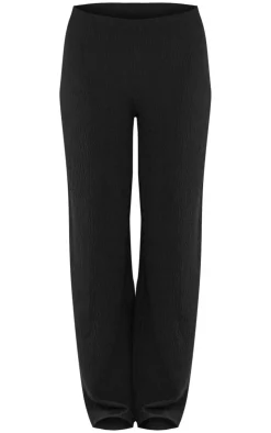 Clearance PrettyLittleThing Texture Mid Rise Wide Leg Pant Black