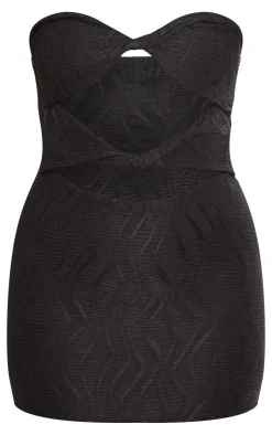 Textured Bandeau Twist Detail Cut Out Bodycon Dress-PrettyLittleThing Sale