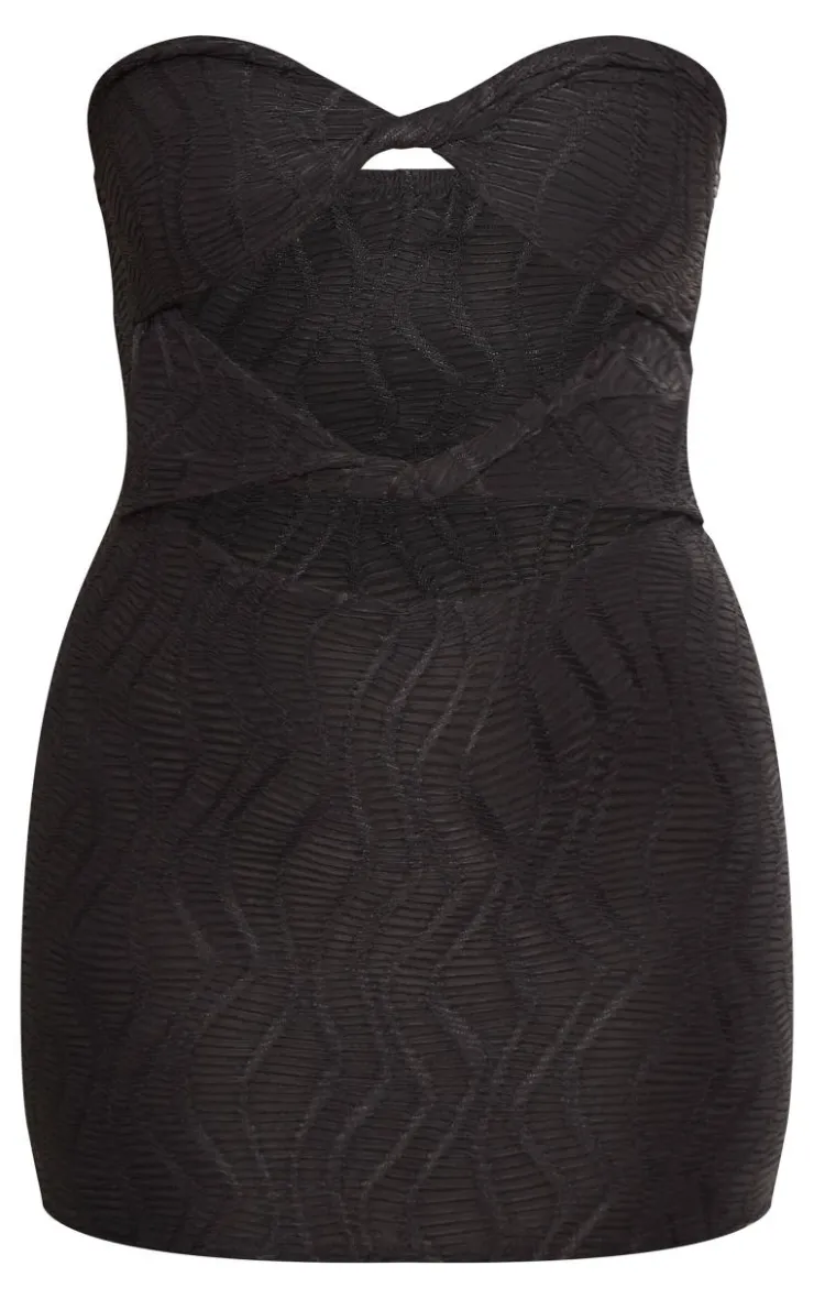 Textured Bandeau Twist Detail Cut Out Bodycon Dress-PrettyLittleThing Sale