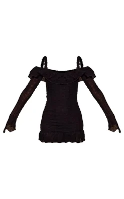 Textured Bardot Frill Hem Bodycon Dress-PrettyLittleThing Best