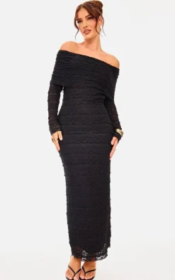 Textured Bardot Maxi Dress-PrettyLittleThing New