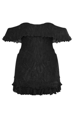 Textured Bardot Tiered Shift Dress-PrettyLittleThing Hot