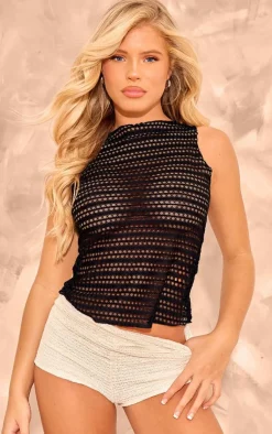PrettyLittleThing Sleeveless Tops*Textured Boatneck Long Top