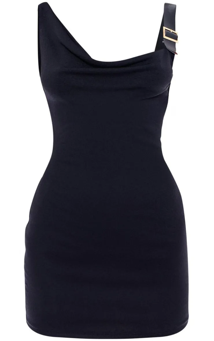 Textured Buckle Shoulder Bodycon Dress-PrettyLittleThing Sale