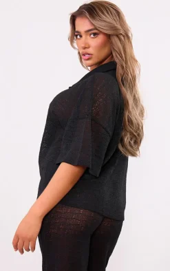 Clearance PrettyLittleThing Textured Button Front Shirt Black