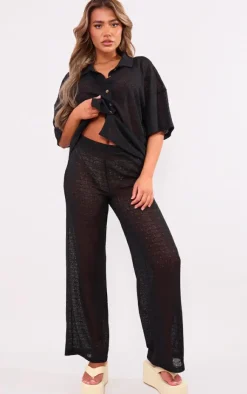 Clearance PrettyLittleThing Textured Button Front Shirt Black