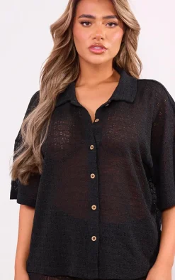 Clearance PrettyLittleThing Textured Button Front Shirt Black