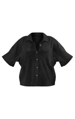 Clearance PrettyLittleThing Textured Button Front Shirt Black