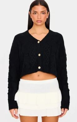 PrettyLittleThing Cardigans*Textured Cable Knit Cropped Cardigan