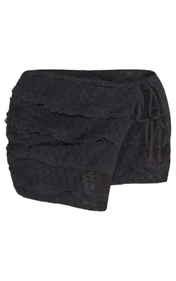 Online PrettyLittleThing Textured Chiffon Frill Tie Micro Mini Skirt Black