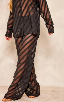 Hot PrettyLittleThing Textured Chiffon Oversized Wide Leg Pants Black
