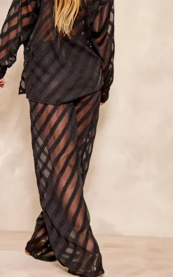 Hot PrettyLittleThing Textured Chiffon Oversized Wide Leg Pants Black