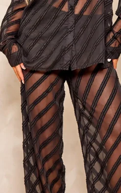 Hot PrettyLittleThing Textured Chiffon Oversized Wide Leg Pants Black