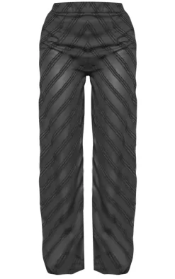 Hot PrettyLittleThing Textured Chiffon Oversized Wide Leg Pants Black