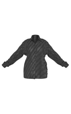 Discount PrettyLittleThing Textured Chiffon Oversized Button Up Shirt Black