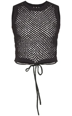 PrettyLittleThing Knitted Tops*Textured Crochet Tie Detail Racer Neck Top
