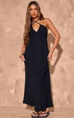 Textured Cross Halterneck Maxi Dress-PrettyLittleThing Best