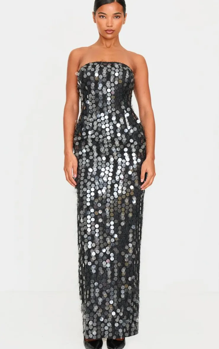 Textured Disk Sequin Maxi Dress-PrettyLittleThing Hot