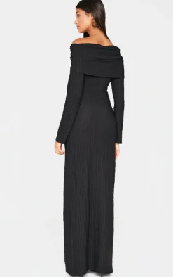Textured Extreme Fold Over Long Sleeve Maxi Dress-PrettyLittleThing Hot