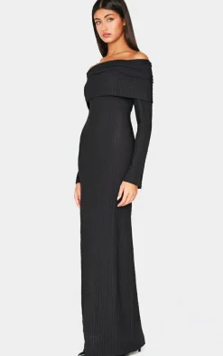 Textured Extreme Fold Over Long Sleeve Maxi Dress-PrettyLittleThing Hot