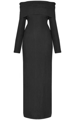 Textured Extreme Fold Over Long Sleeve Maxi Dress-PrettyLittleThing Hot