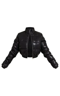 PrettyLittleThing Puffer Jackets*Textured Faux Leather Puffer Jacket