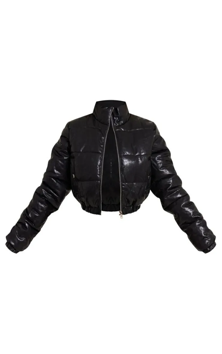 PrettyLittleThing Puffer Jackets*Textured Faux Leather Puffer Jacket